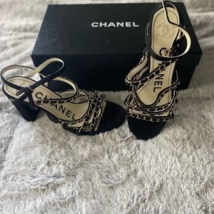 Black and gold Chanel sandal